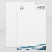 Monogramm Blau Weiß Bergansicht Papier (Vorne/Hinten)