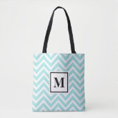 Monogramm Blau-Weiß Chevron Tasche (Vorderseite)