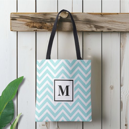 Monogramm Blau-Weiß Chevron Tasche