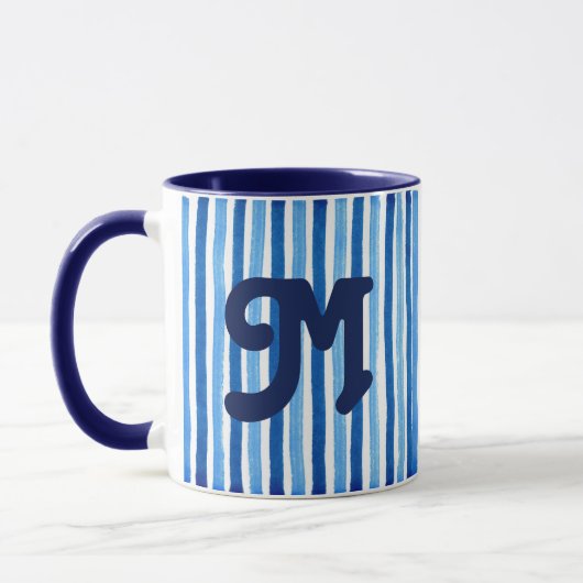 Monogramm, blau-weiß gestreift tasse (Links)