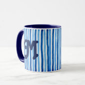 Monogramm, blau-weiß gestreift tasse (Vorderseite Links)