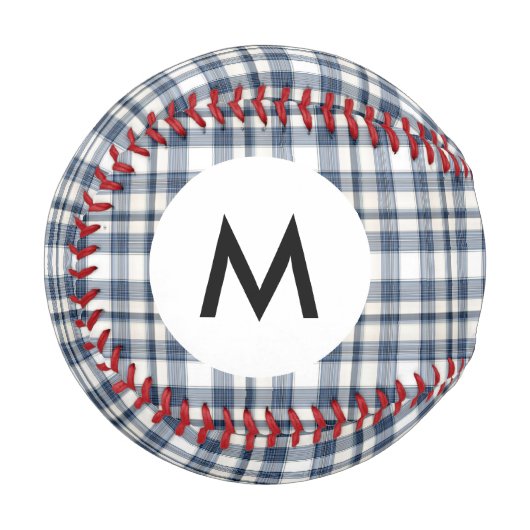 Monogramm Blau Weiß Kariert 1 Baseball (Vorderseite Links)