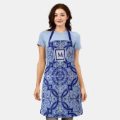 Monogramm Blau-Weiß-Mittelmeer-Fliesenmuster Schürze (Getragen)