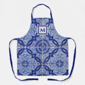 Monogramm Blau-Weiß-Mittelmeer-Fliesenmuster Schürze (Vorderseite)