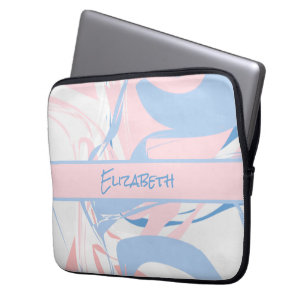 Monogramm Blau Weiß Rosa Marmor Wirbel  Laptopschutzhülle