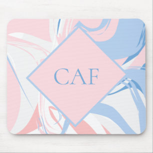 Monogramm Blau Weiß Rosa Marmor Wirbel  Mousepad
