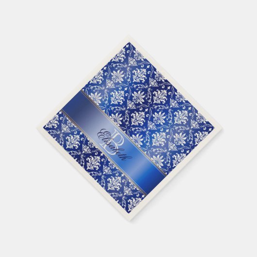 Monogramm Blau-Weiße Damaske Serviette (Ecke)