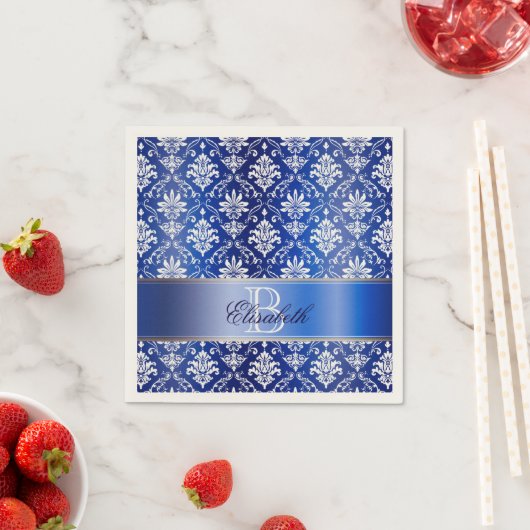 Monogramm Blau-Weiße Damaske Serviette (Beispiel)