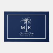 Monogramm Blau Weiße Palme Personalisiert Fußmatte (Vorderseite)