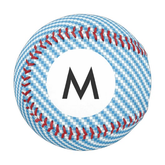 Monogramm Blau-weiße Quadrate Hintergrund Baseball (Vorderseite Links)