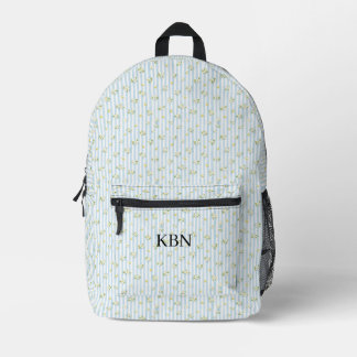 Monogramm Blau Weiße Streifen Zitronen Mittelmeer Bedruckter Rucksack