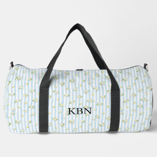 Monogramm Blau Weiße Streifen Zitronen Mittelmeer Duffle Bag