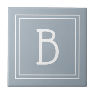 Monogramm Blau-Weißes Modernes Farmhaus-Initial Fliese