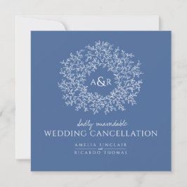 Monogramm blaue Blätter Hochzeitstornierung Ankündigung