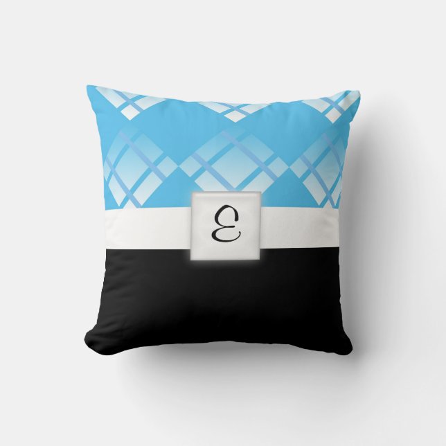 Monogramm blaue Karos Kissen (Vorderseite)