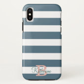 Monogramm blaue Preppy-Streifen Case-Mate iPhone Hülle (Rückseite)