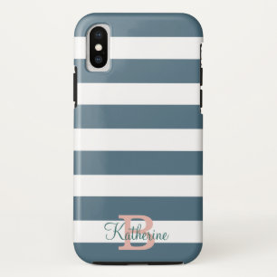Monogramm blaue Preppy-Streifen Case-Mate iPhone Hülle