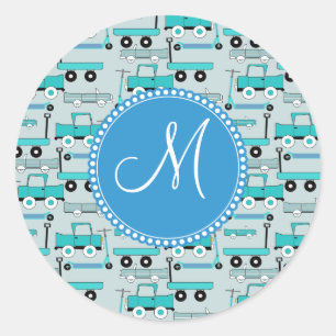 Monogramm Blaue Räder Roller Autos Wagen Lastwagen Runder Aufkleber