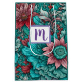Monogramm Blaue Rote Blumen Mittlere Geschenktüte (Rückseite)