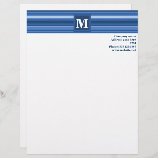 Monogramm blaue Streifen Briefbogen (Vorne/Hinten)