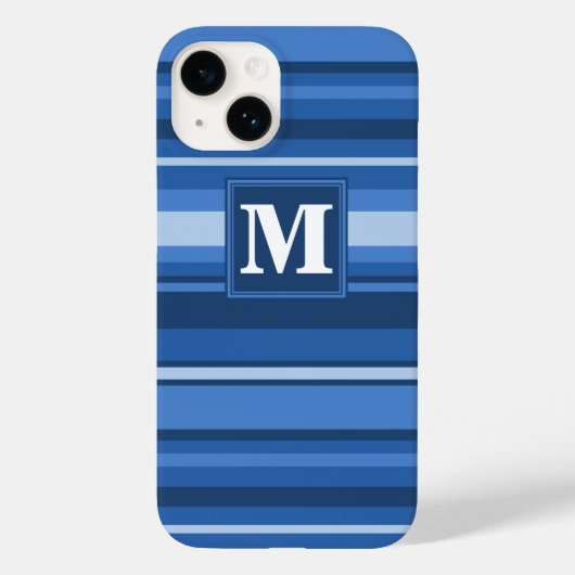 Monogramm blaue Streifen Case-Mate iPhone Hülle (Rückseite)