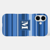 Monogramm blaue Streifen Case-Mate iPhone Hülle (Rückseite (Horizontal))