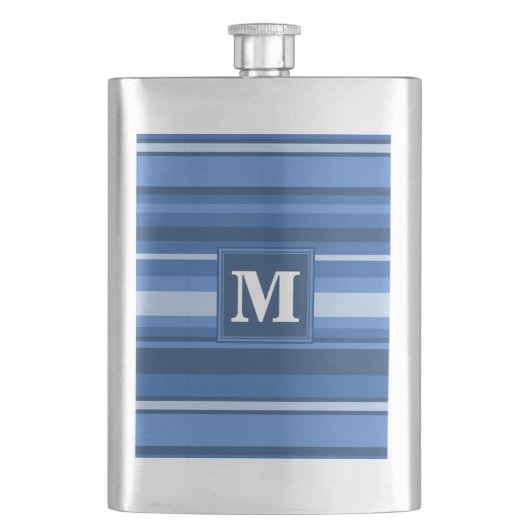 Monogramm blaue Streifen Flachmann (Vorderseite)