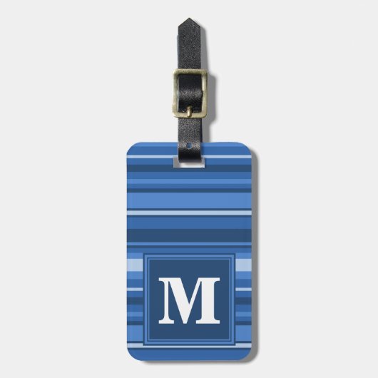Monogramm blaue Streifen Gepäckanhänger (Vorderseite vertikal)