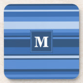 Monogramm blaue Streifen Getränkeuntersetzer (Vorderseite)