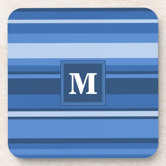 Monogramm blaue Streifen Getränkeuntersetzer (Vorderseite)