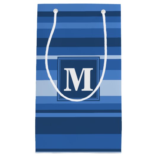 Monogramm blaue Streifen Kleine Geschenktüte (Vorderseite)