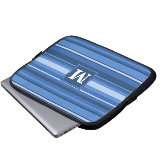 Monogramm blaue Streifen Laptopschutzhülle (Vorne Knopf)