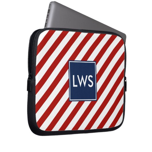 Monogramm blaue Streifen Laptopschutzhülle (Vorne Rechts)