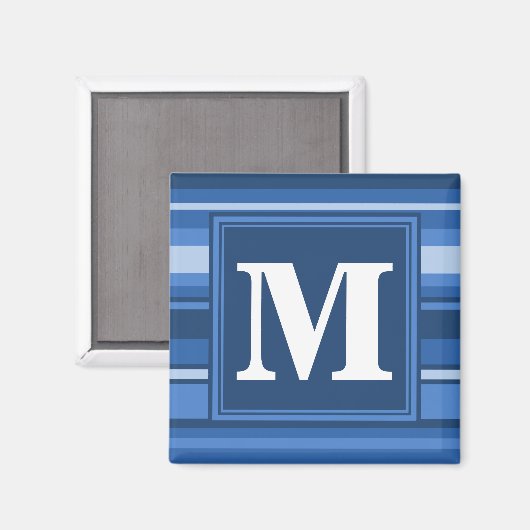 Monogramm blaue Streifen Magnet (Vorderseite/Rückseite)