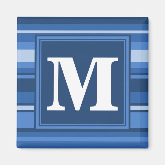 Monogramm blaue Streifen Magnet (Vorne)