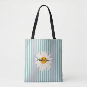 Monogramm blaue Streifen mit niedlichem floralen T Tasche (Vorderseite)