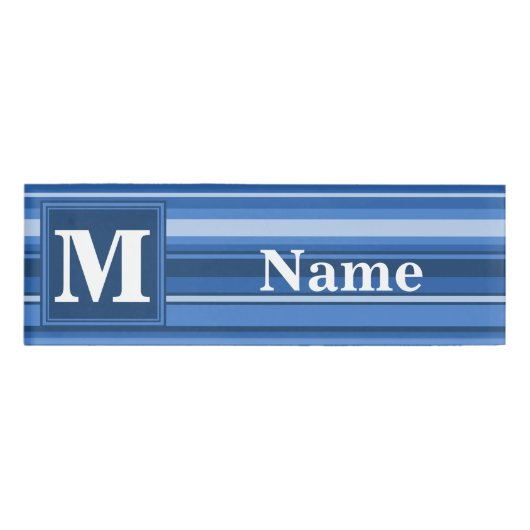 Monogramm blaue Streifen Namenschild (Vorderseite)