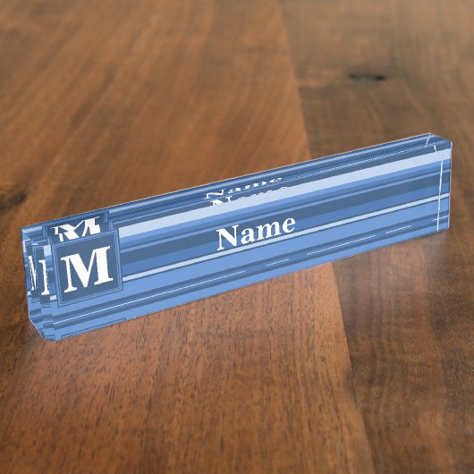 Monogramm blaue Streifen Namensplakette (Seite)