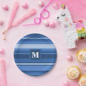 Monogramm blaue Streifen Pappteller (Party)