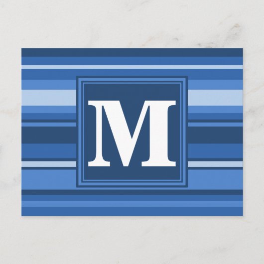 Monogramm blaue Streifen Postkarte (Vorderseite)