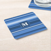 Monogramm blaue Streifen Rechteckiger Pappuntersetzer (angewinkelt)