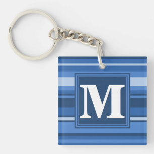 Monogramm blaue Streifen Schlüsselanhänger