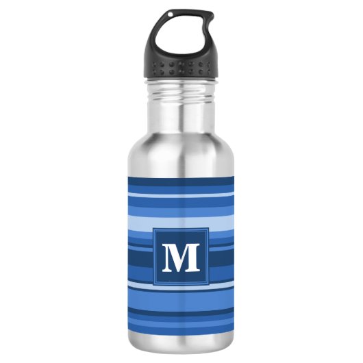 Monogramm blaue Streifen Trinkflasche (Vorderseite)