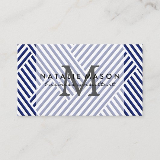 Monogramm | Blaue Streifen Visitenkarte (Vorderseite)
