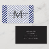 Monogramm | Blaue Streifen Visitenkarte (Vorne/Hinten)