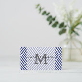 Monogramm | Blaue Streifen Visitenkarte (Stehend Vorderseite)