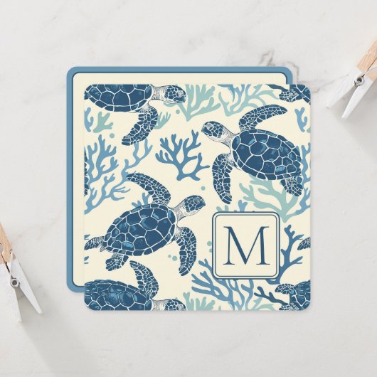Monogramm Blaue und Cremeschildkröten (Vorderseite/Rückseite Beispiel)