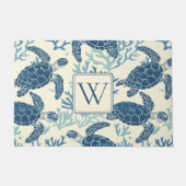 Monogramm Blaue und Cremeschildkröten Fußmatte (Vorderseite)