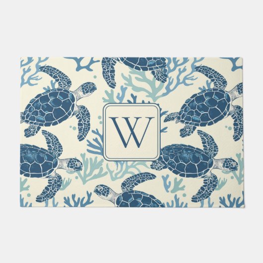Monogramm Blaue und Cremeschildkröten Fußmatte (Vorderseite)