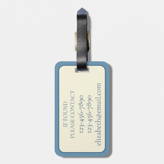 Monogramm Blaue und Cremeschildkröten Gepäckanhänger (Rückseite vertikal)